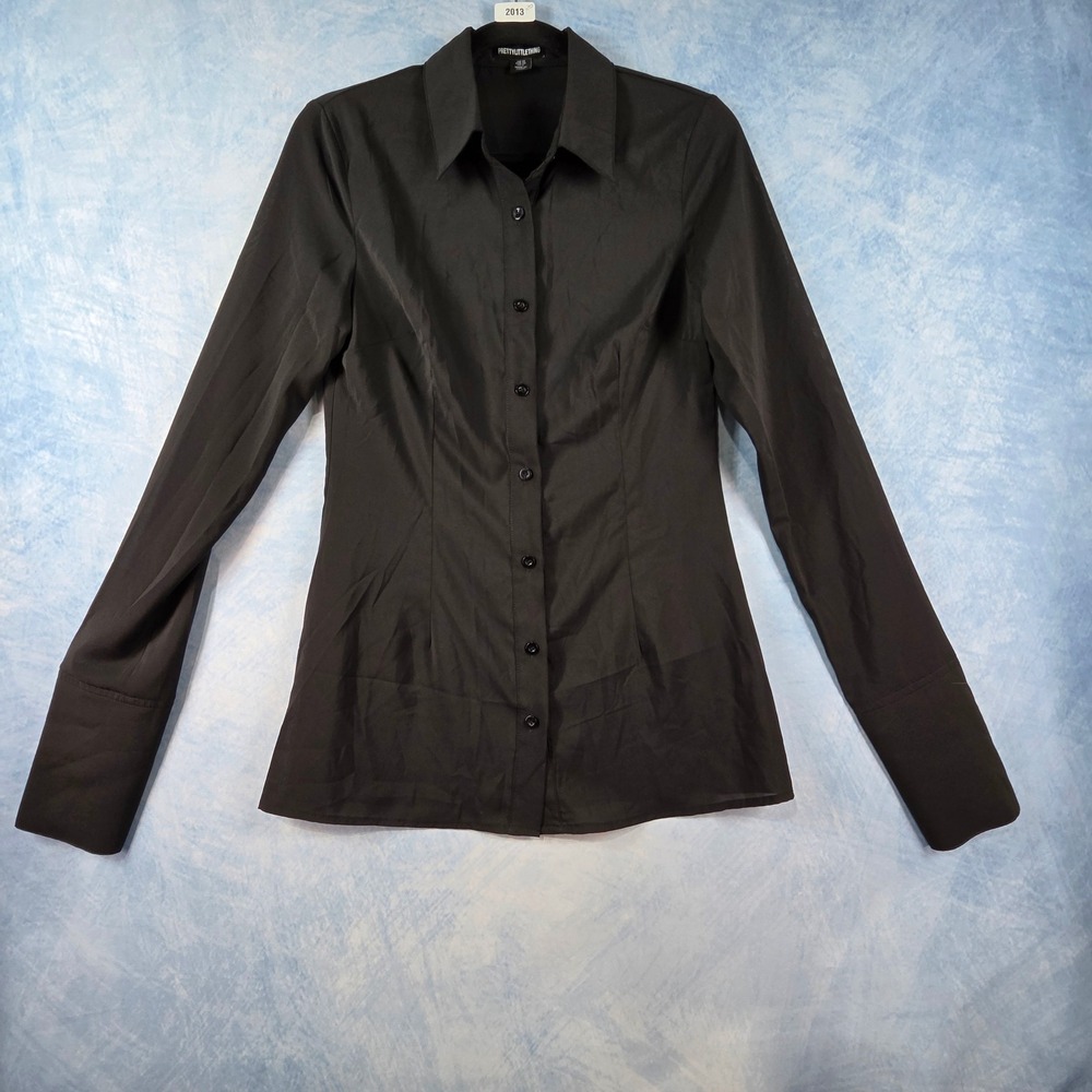PrettyLittleThing Black Button Down Long Sleeve‎ Slim Fit Shirt Women Size US 6